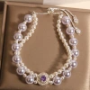 Aquamarine bracelet for women, Korean style, fashionable and versatile, light luxury, elegant and high-end. Double-layer pearl bracelet as a gift for your best friend details Picture